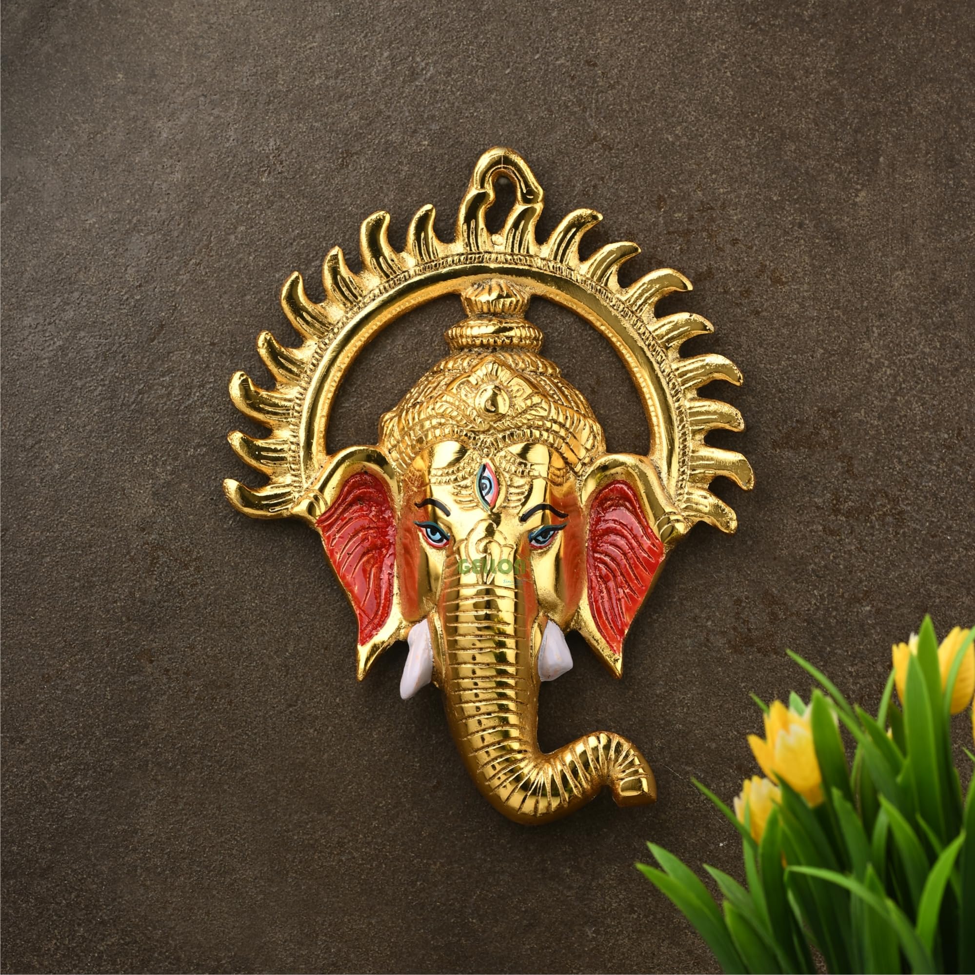 Gellon Wall Hanging Surya Ganesha Statue In Gold Finish, Ganesha Statue - Ganesha Murti  Ganesha For Wall Dcor Ganesh In Multico